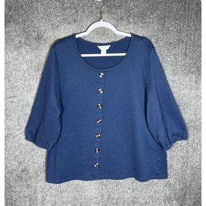 CJ Banks Blue Button-Front Blouse